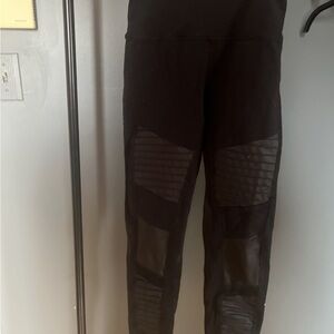 Alonyoga Black Leggings with leather looking Panels